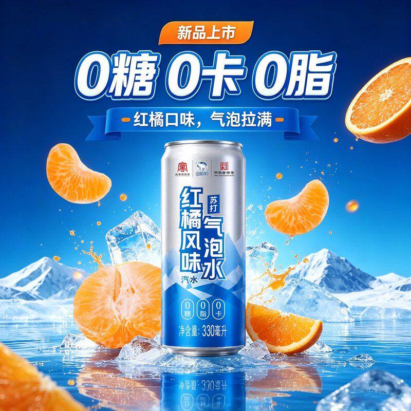 0糖0卡0脂北冰洋红橘风味苏打气泡水330ml*24瓶解渴饮料DR