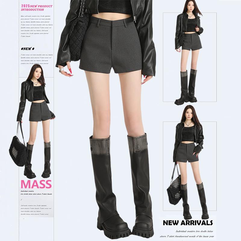MASS灰色西装短裤女2025秋季新款外穿高腰韩版小个子高级感热裤子