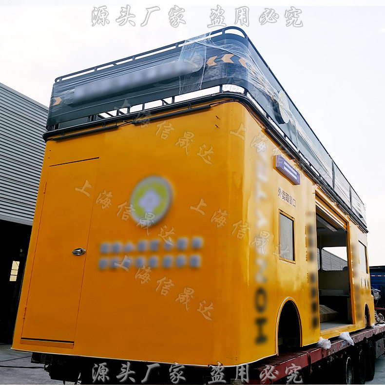 厂家铁艺广场咖啡屋奶茶仿真复古餐车模型铁艺商场大型双层巴士车