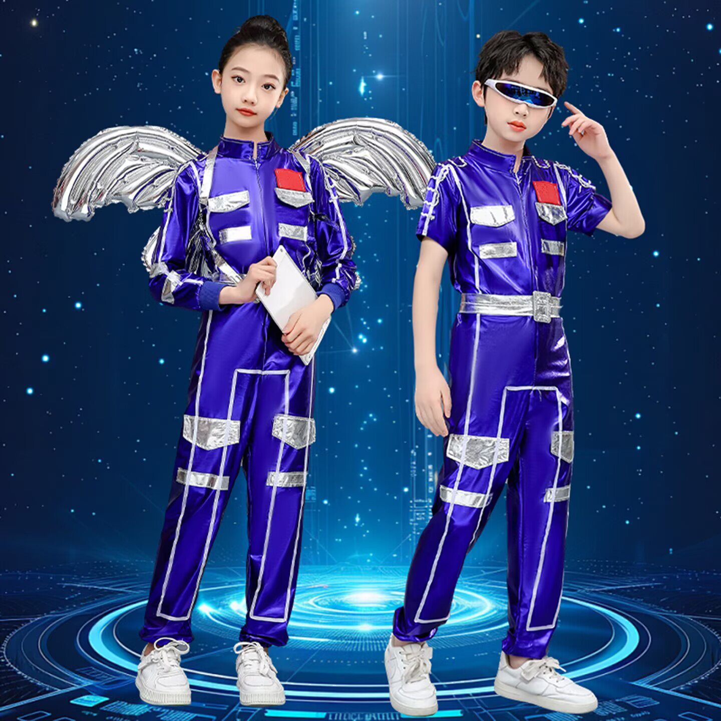 儿童科技感宇航员太空服AI机器人舞蹈表演服中小学生运动会航天服