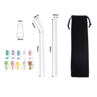 适用史丹利stanley 2代探险系列高硼硅加长玻璃吸管帽子卡通