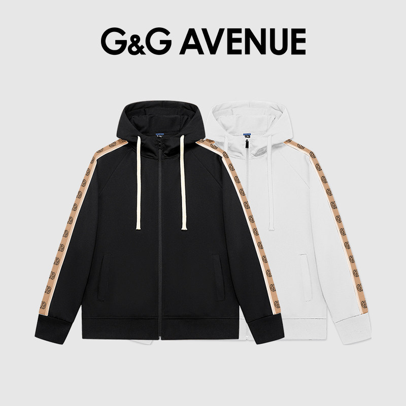 法国G&G AVENUE春秋轻奢休闲织带连帽卫衣男女款外套-GJ22310103
