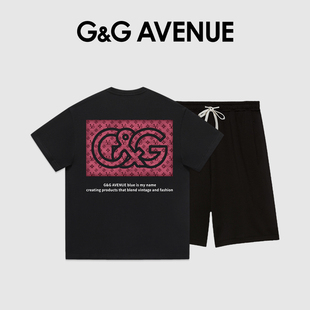 短袖 短裤 套装 G&G 图案T恤搭配简约五分裤 宽松男士 新款 AVENUE夏季