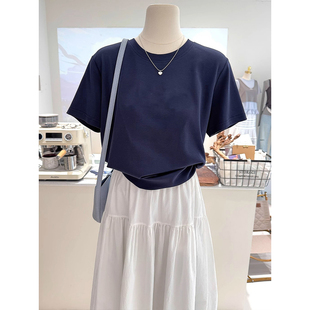 漂亮时尚修身显瘦短衣服女2025新款夏季圆领短袖t恤女款百搭上衣
