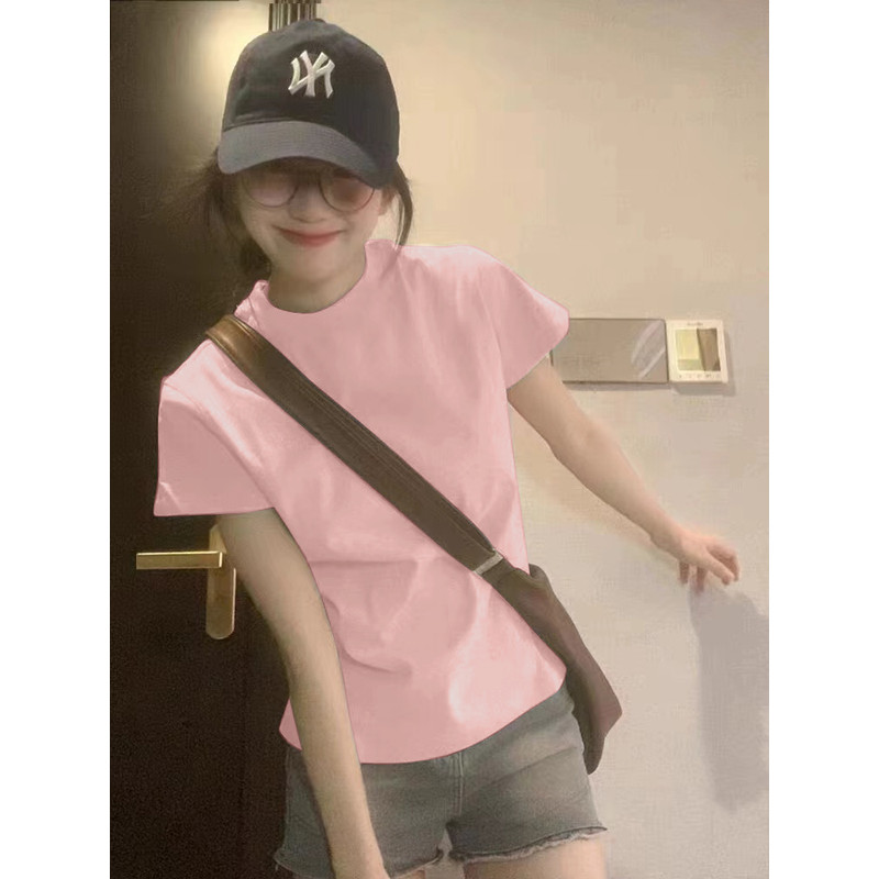 正肩修身型显瘦短袖港风chicT恤圆领纯棉体恤2025夏季新款女上衣