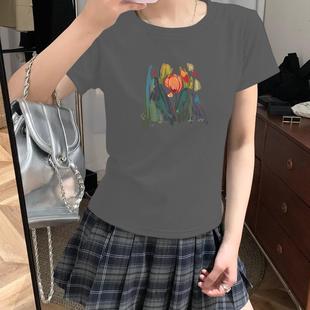 显瘦御姐风情万种 夏季 t恤女修身 2025新款 上衣 独特设计纯棉短袖