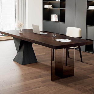 悬浮书房书桌办公桌实木单人老板桌长条现代家用茶桌一体法式美式