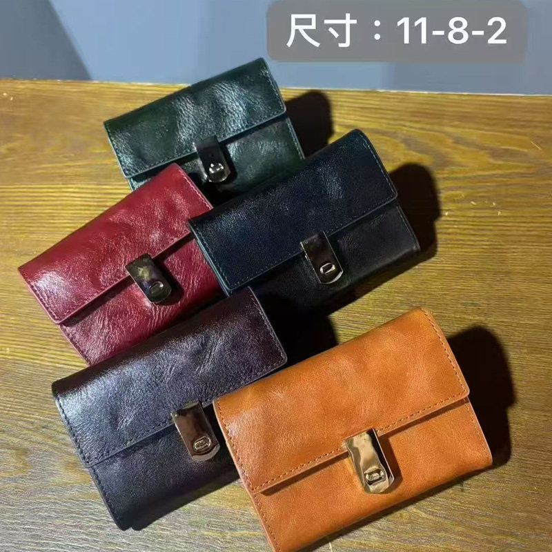 复古油蜡牛皮多卡位短款钱包