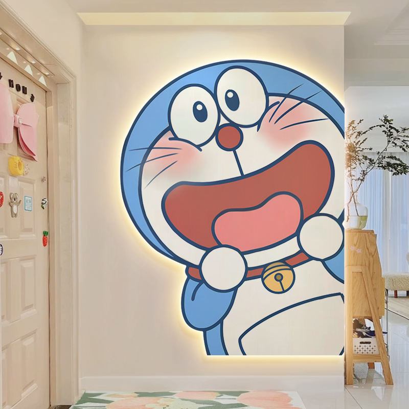 哆啦A梦入户玄关装饰画发光壁灯走廊过道尽头挂画儿童房墙面壁画图片