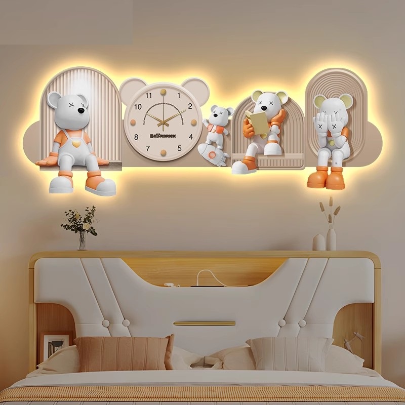 奶油风客厅装饰画钟表法式