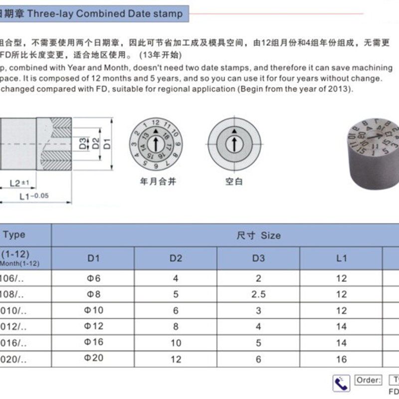模具日期码FD.080512双圈日期章CUMSA标准FD.100612年月日合并章