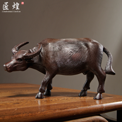 黑檀木雕十二生肖水牛摆件实木牛气冲天家居办公桌面装饰工艺礼品