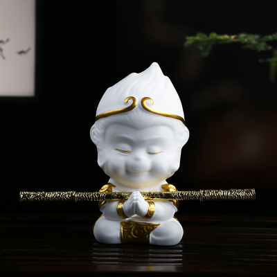 鱼缸造景装饰齐天大圣孙悟空摆件白瓷猴子可爱萌家居茶桌茶玩水族