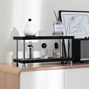 实木桌面置物架木质化妆品收纳层架茶杯水杯厨房调料整理架双层架