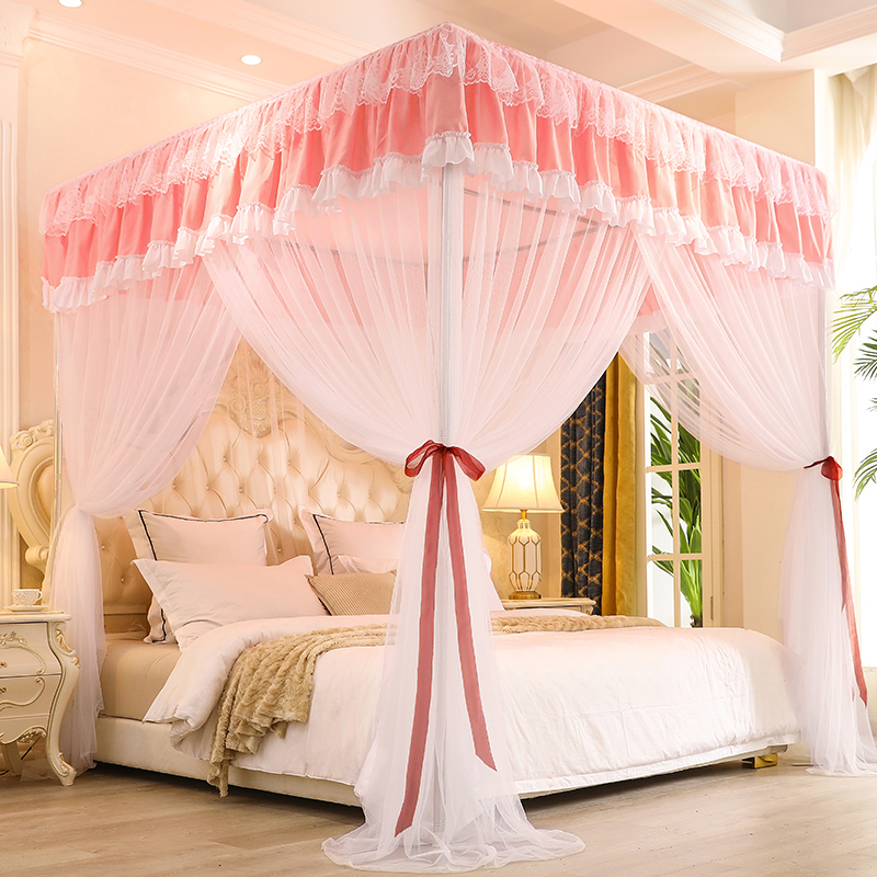 双层蚊帐床帘一体式家用欧式带支架1.8m蚊账1.5米2公主风遮光床幔