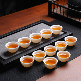 功夫高脚茶杯陶瓷小茶杯6只装 羊脂玉白瓷泡茶杯 茶碗家用待客商用
