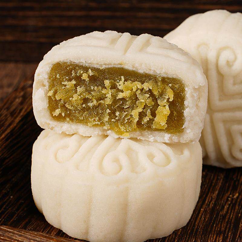 五仁月饼中秋节米月饼黑芝麻馅冰皮咸蛋黄五仁月饼传统手工米糕点