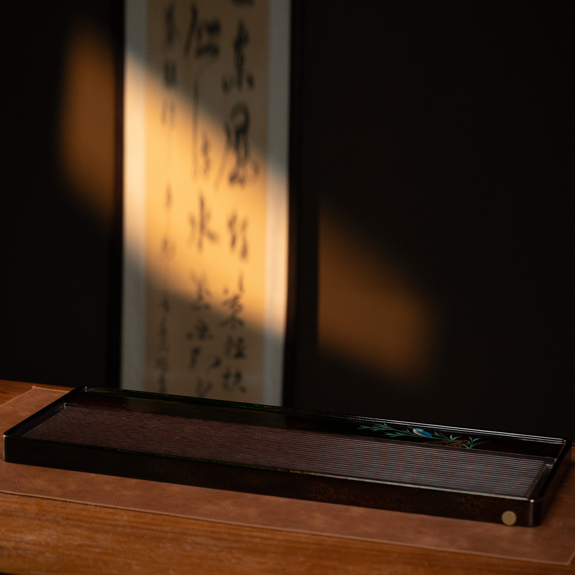 【利贞|大漆翠鸟电木茶盘】长78.5cm*30cm 大漆工艺 茶具LZF