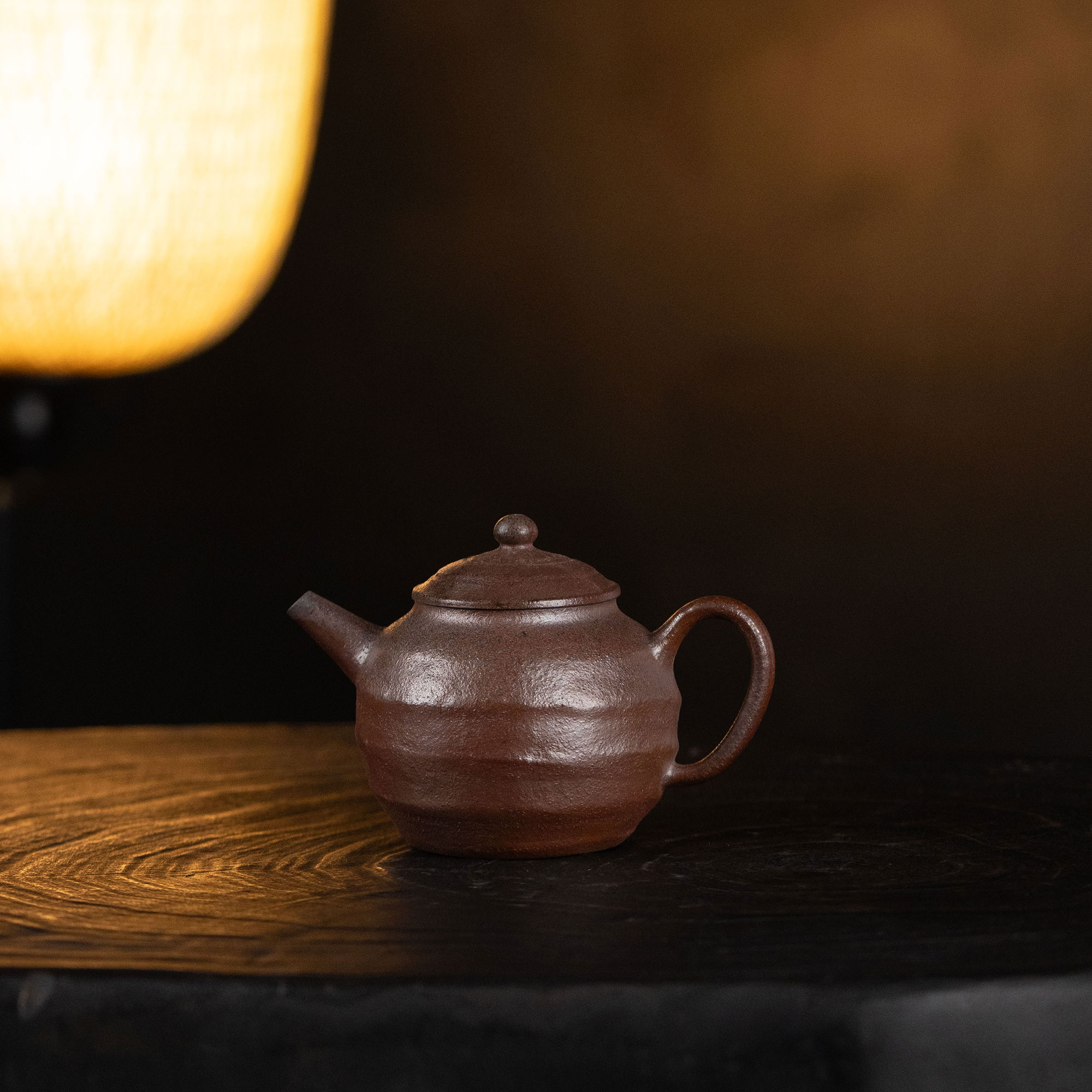 【l轮古二式盘筑壶】九瀚制 原矿老紫泥柴烧约170cc茶壶茶具