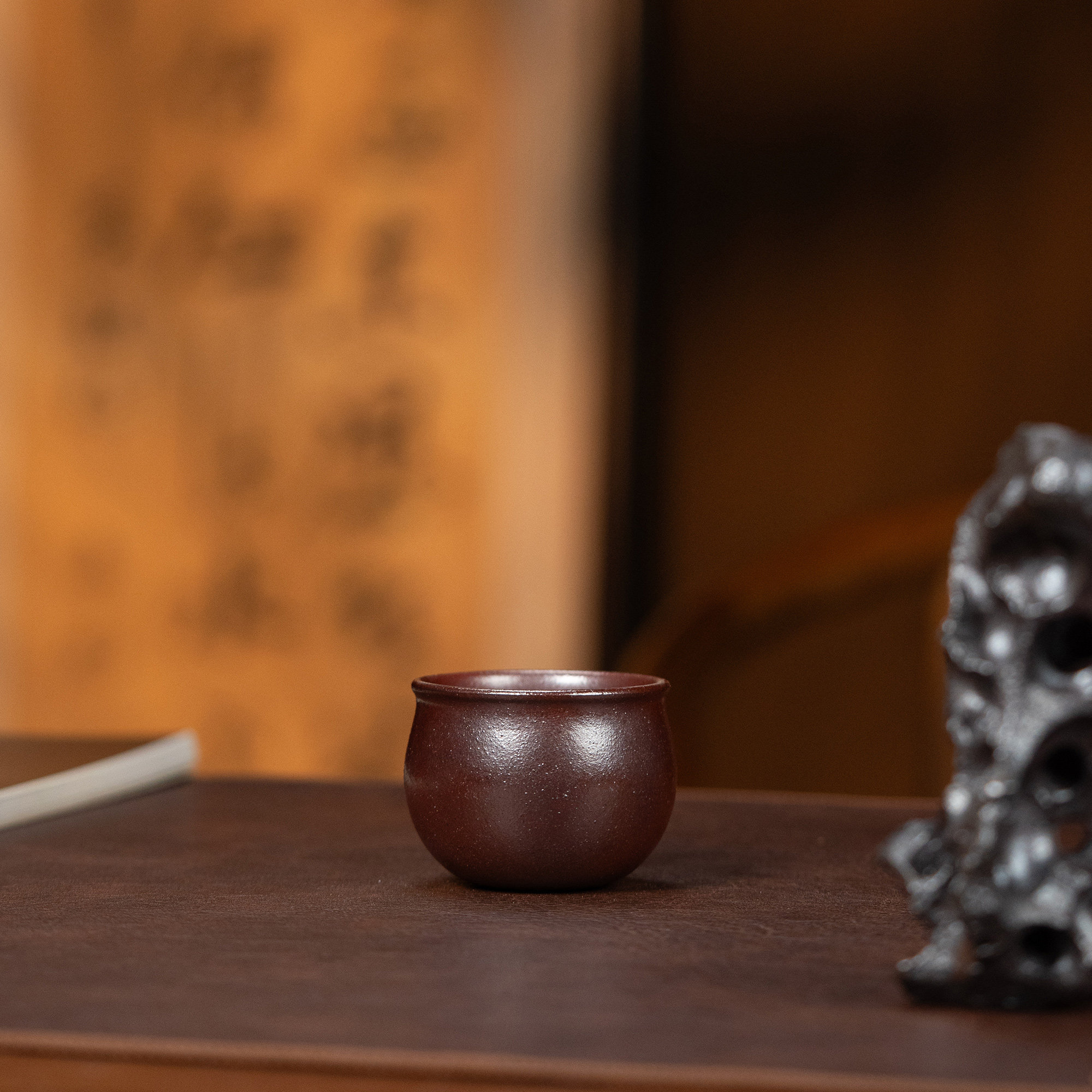 【束口圆融杯】潘伯民原矿柴烧手工制110cc紫砂主人杯茶具