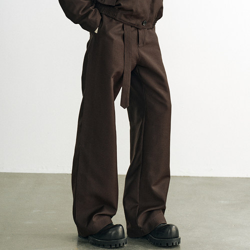 AzureLisseur腰带直筒西裤