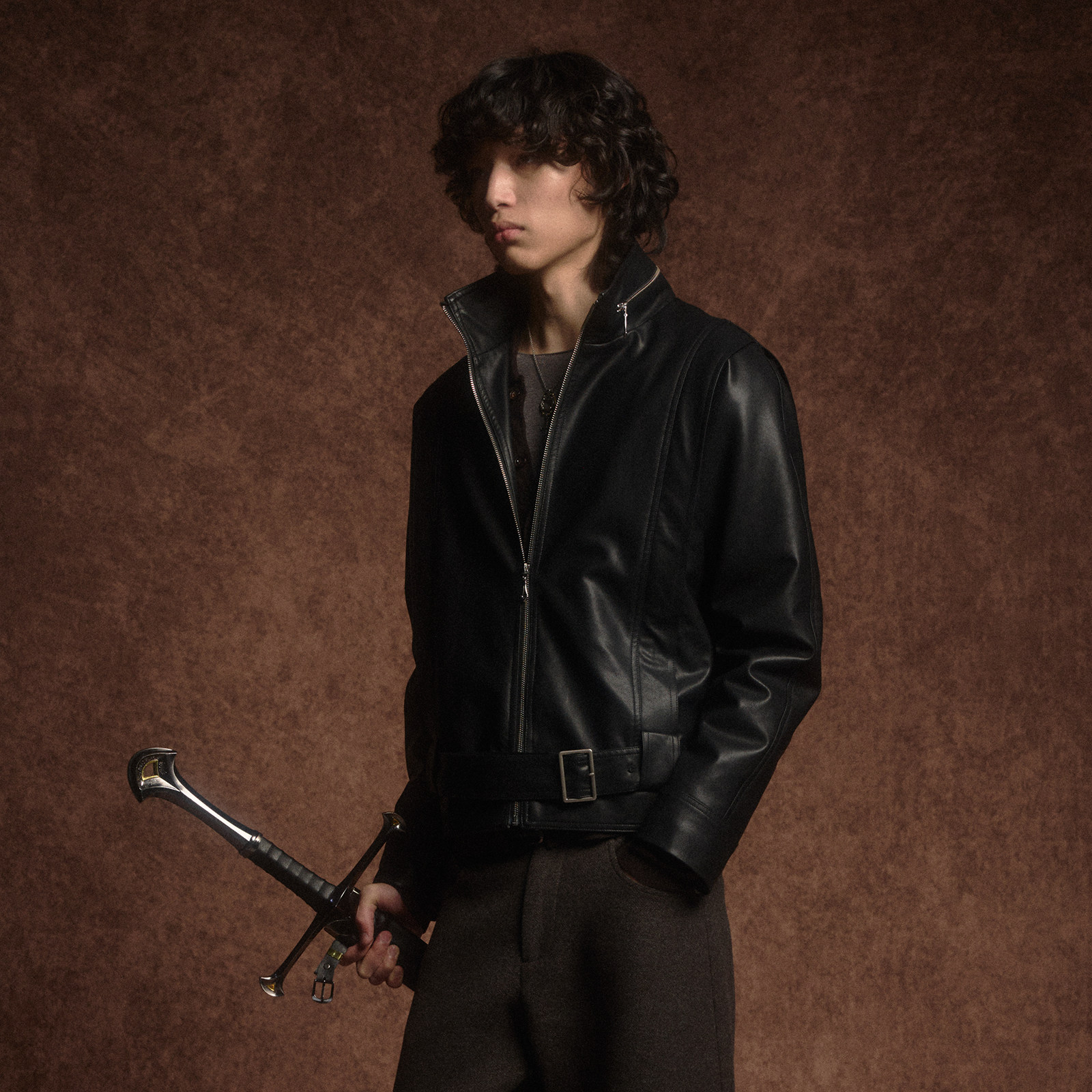 AzureLisseur未蓝黑色立领皮衣