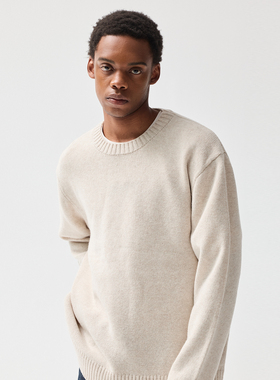 AzureLisseur未蓝580g重磅羊毛白色圆领打底长袖纯色老钱基础毛衣