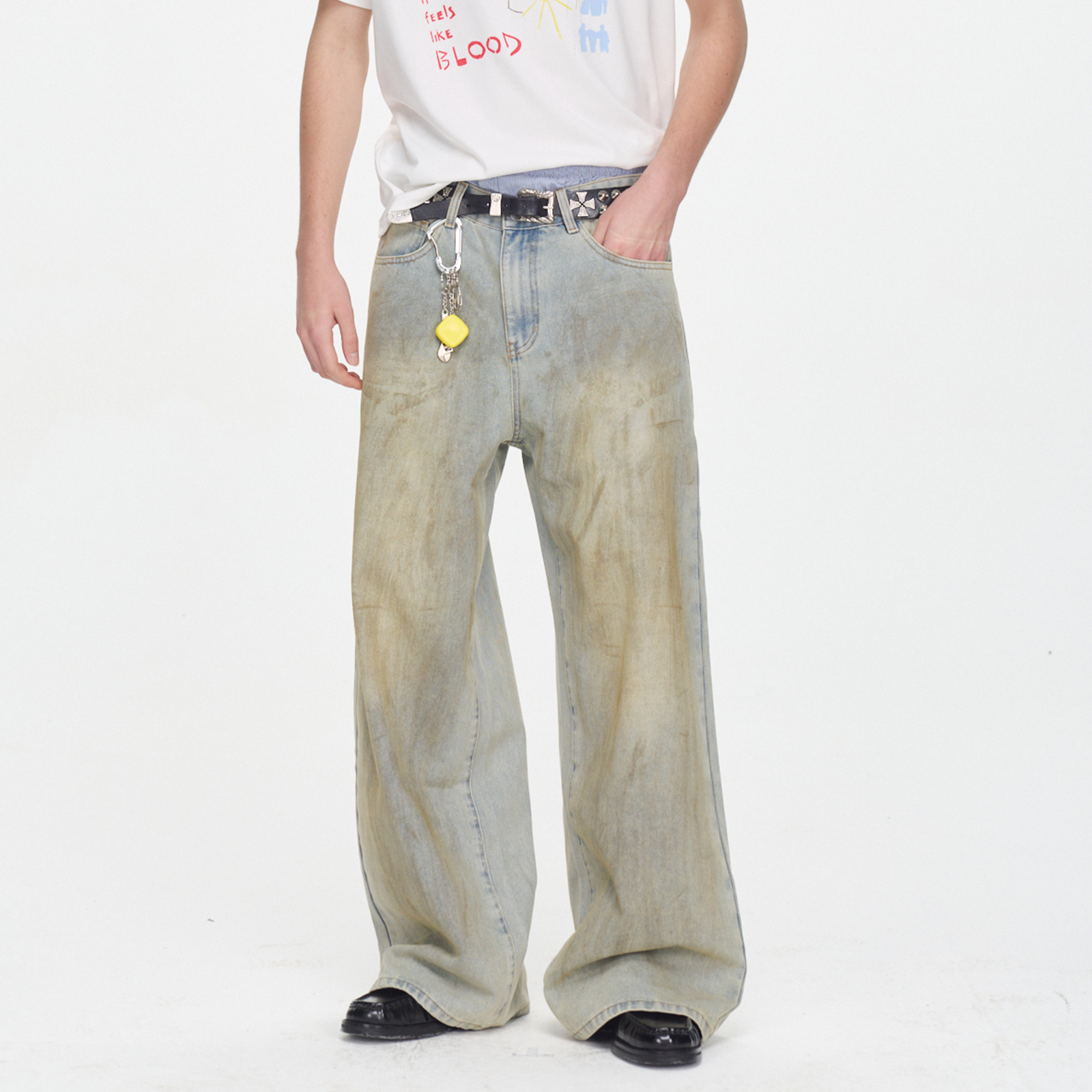 AzureLisseur泥染牛仔裤