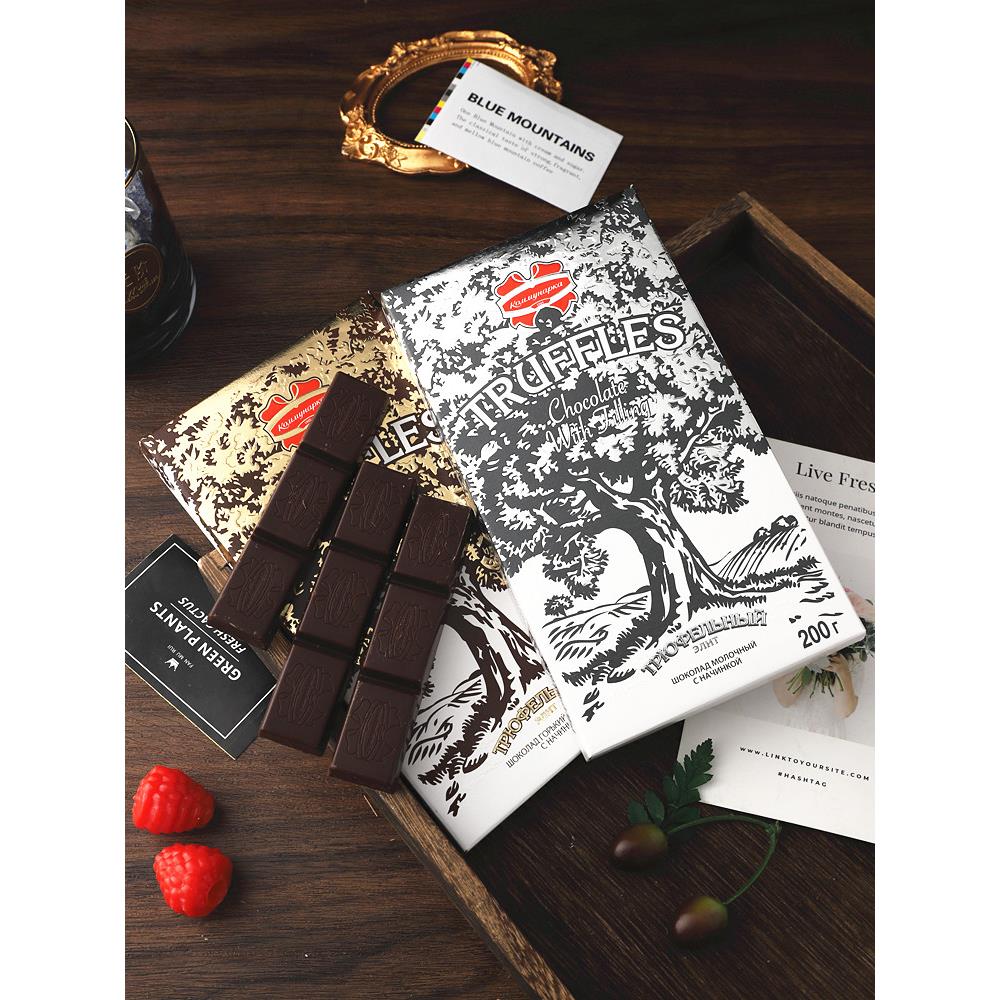 俄罗斯进口康美纳卡松露味牛奶黑巧克力200g纯可可排块礼盒装包装