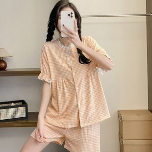 短裤 睡衣女夏季 子花边短袖 韩版 宽松休闲家居服两件套 甜美ins风格
