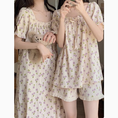 纯棉纱夏季短袖薄款睡衣
