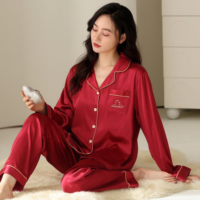 睡衣女春秋季长袖仿真丝绸