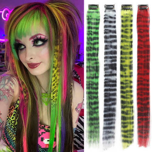 欧美外贸一卡式无痕接发豹纹彩发片挑染挂耳染彩色假发片隐形无痕