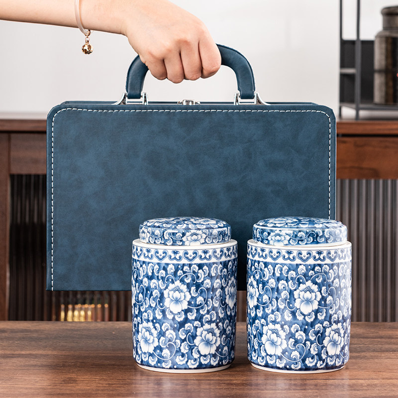 高档青花陶瓷茶叶罐礼盒装包装空礼品盒通用红茶绿茶普洱龙井定制