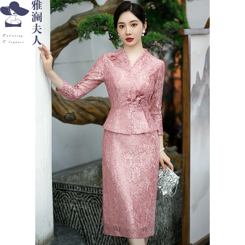 喜妈妈大码显瘦立体剪裁礼服裙