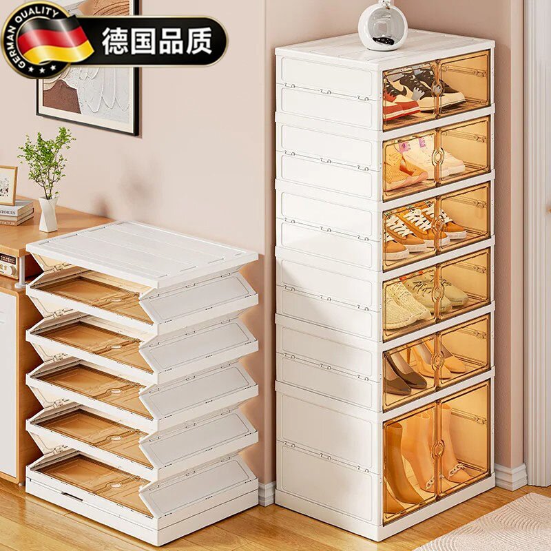 德国鞋柜鞋子收纳柜透明塑料鞋盒一体式家用门口折叠防尘鞋架收纳