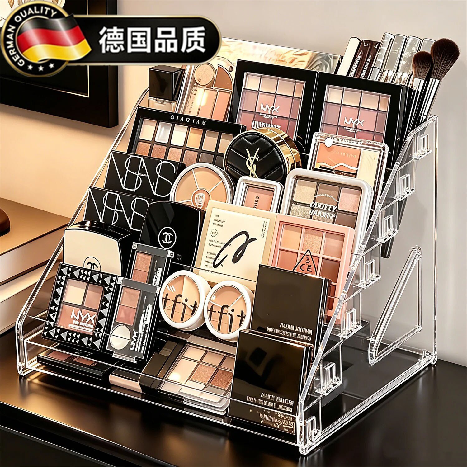 德国化妆品置物架收纳盒口红眼影盘彩妆梳妆台架子亚克力展示架柜