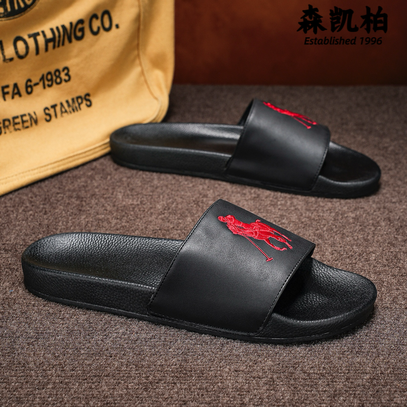 森凯柏正品男拖鞋外穿2025新款防滑防臭经典马球刺绣休闲百搭凉拖