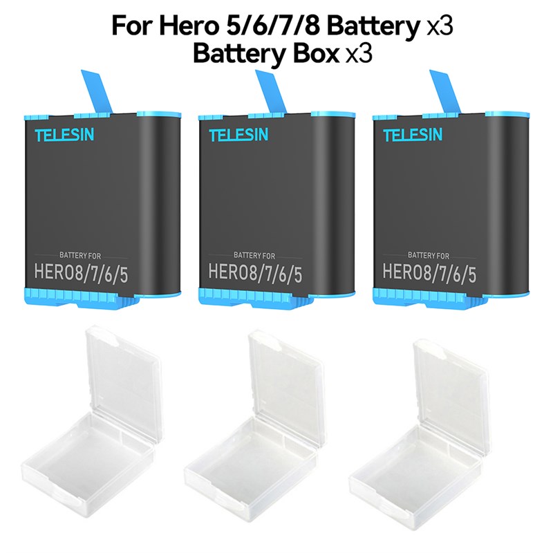 TELESIN 适配gopro8/7/6/5运动相机3个电池耐低温全解码电池3个