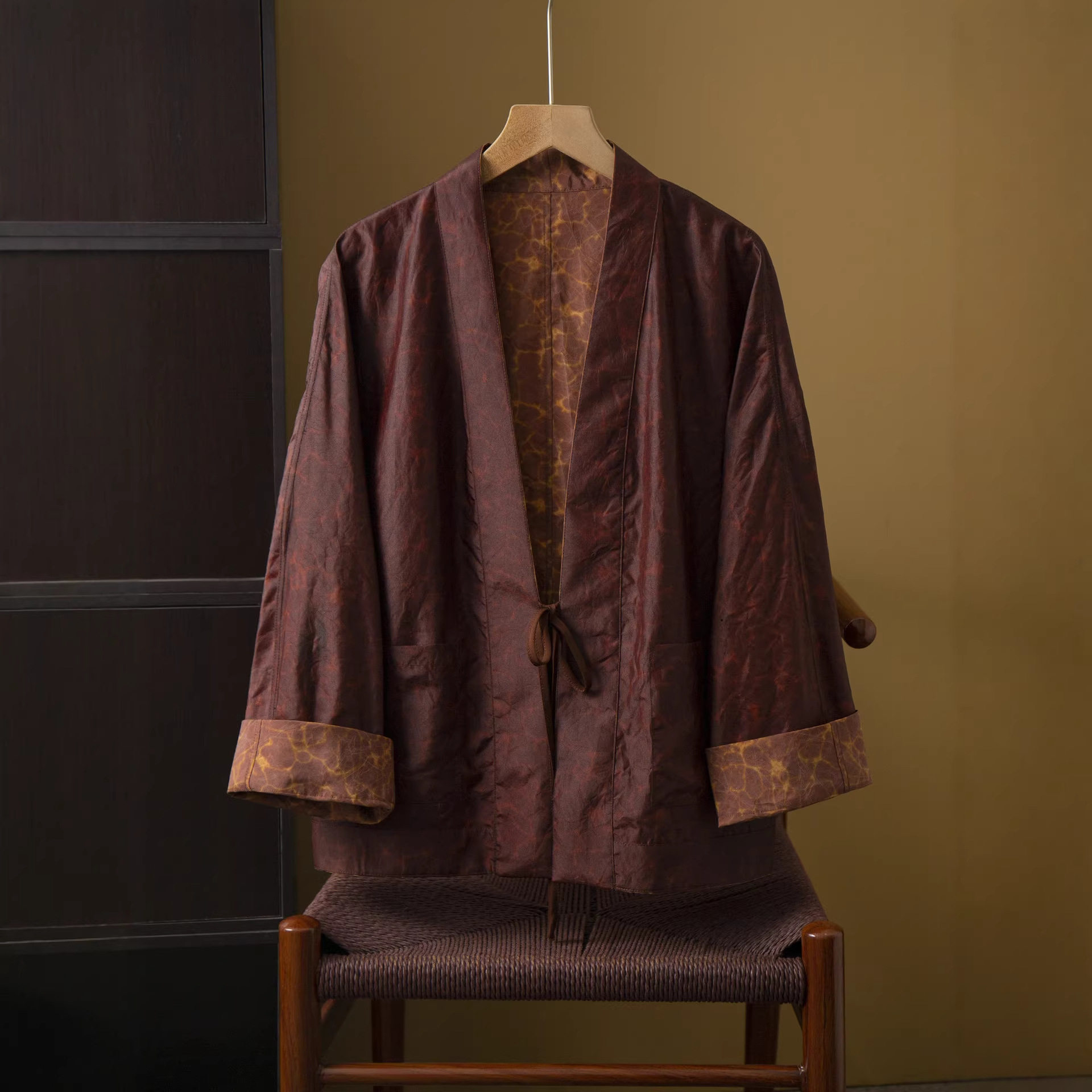 双面穿100桑蚕丝龟纹香云纱国风真丝开衫茶服外套女上衣春