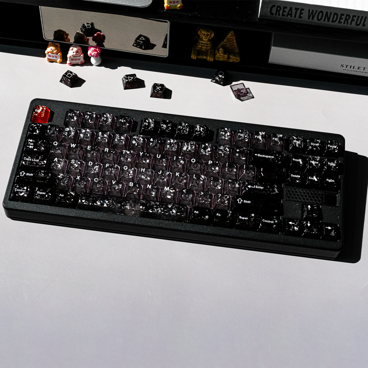 KCPMASTER黑灰碳纹经典高阶配色复古风冰透感68键全套雾透PC键帽