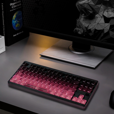 键客工场pc透明渐变色雾透红黑色机械键盘键帽原厂高度磁轴键帽