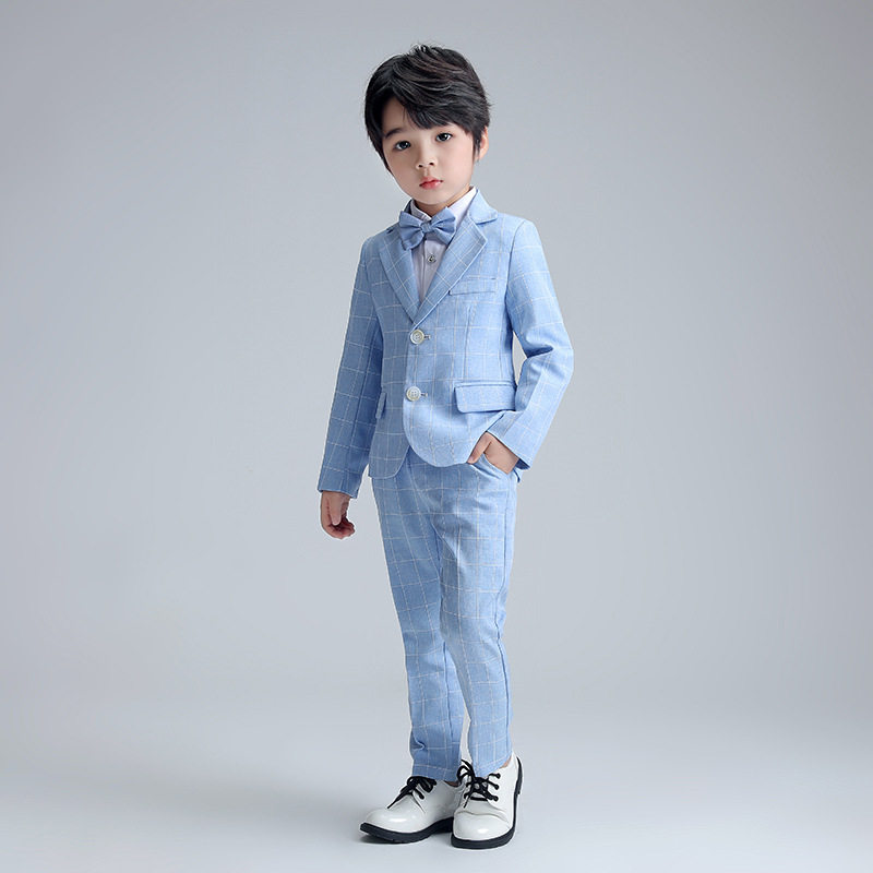 儿童礼服春装新款英伦格子小西装男童绅士钢琴主持演出服套装