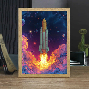 航天火箭发射升空太空灯光画儿童房送孩子生日礼物桌面摆件小夜灯