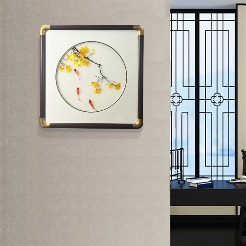 新中式玄关装饰画刺绣苏绣成品挂画客厅山水画铜角饭厅茶室墙壁画图片