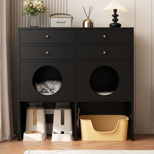 实木猫窝柜子家用阳台边几靠墙收纳柜室内简约边柜防尘储物置物柜