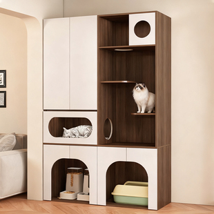 2026新款猫爬架置物储物柜子一体阳台柜室内大空间猫舍猫别墅猫窝