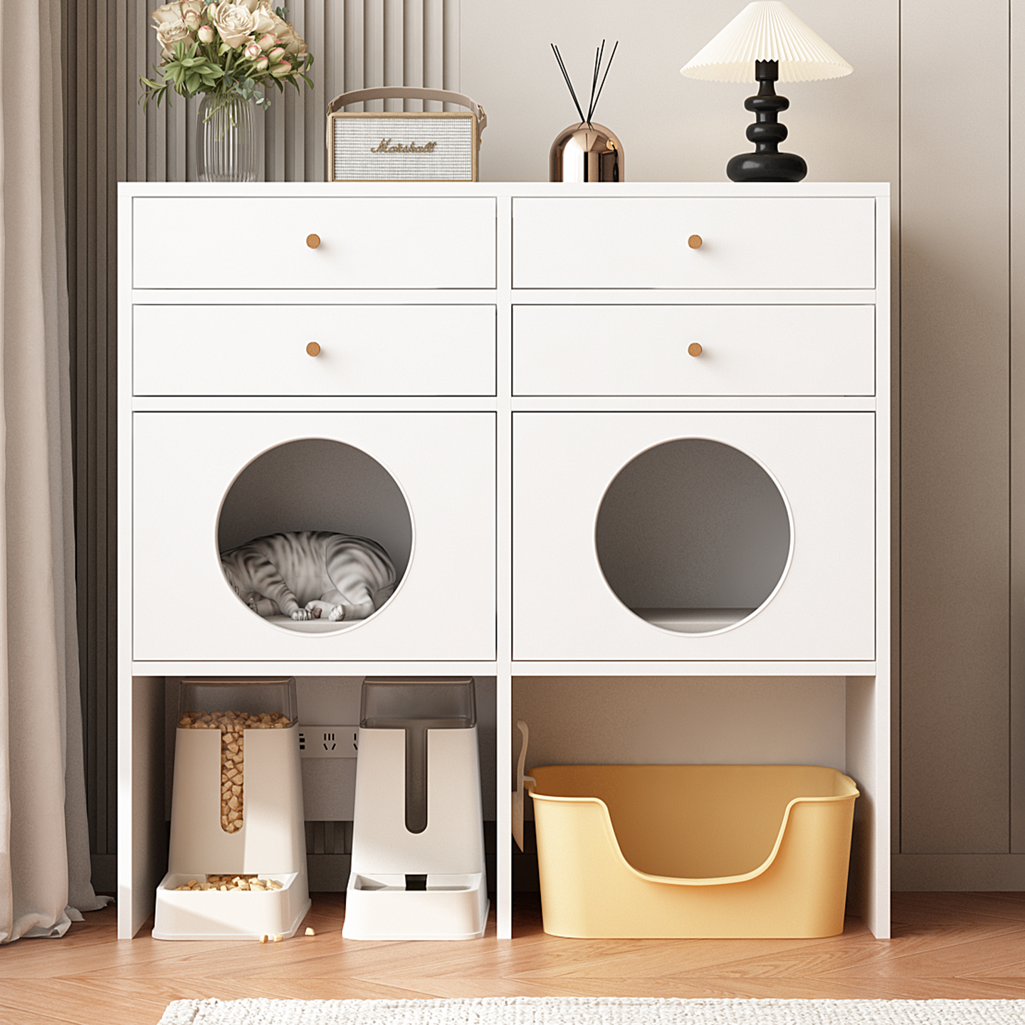 猫别墅实木家用室内猫窝猫砂盆带厕所一体猫柜豪华大型猫舍猫笼子