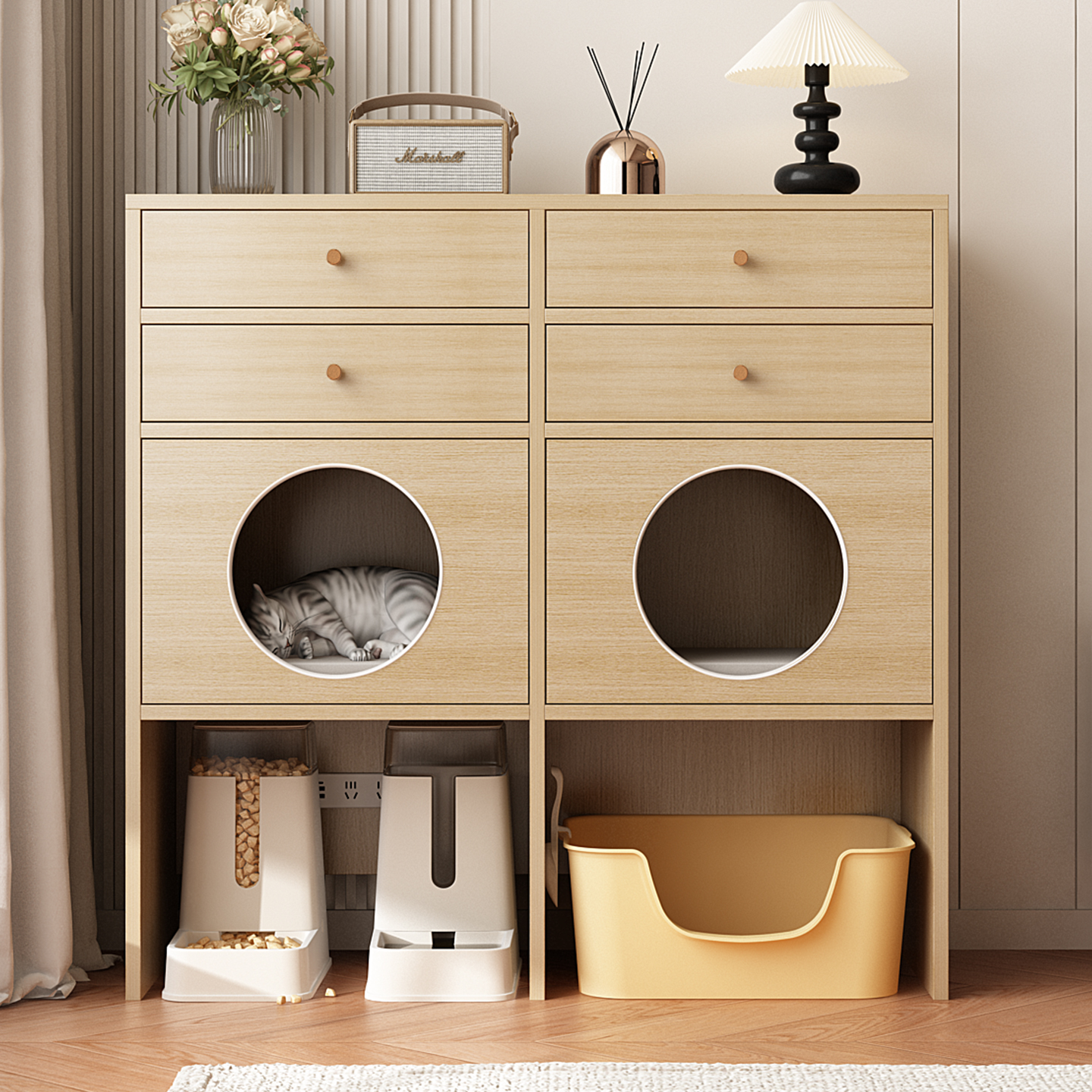 实木宠物柜猫窝柜子家用室内猫屋豪华宠物别墅储物柜边柜狗狗房子