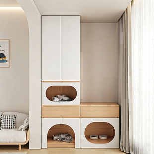 定制家用猫窝阳台柜猫别墅室内大空间猫窝猫爬架一体猫舍分区猫笼